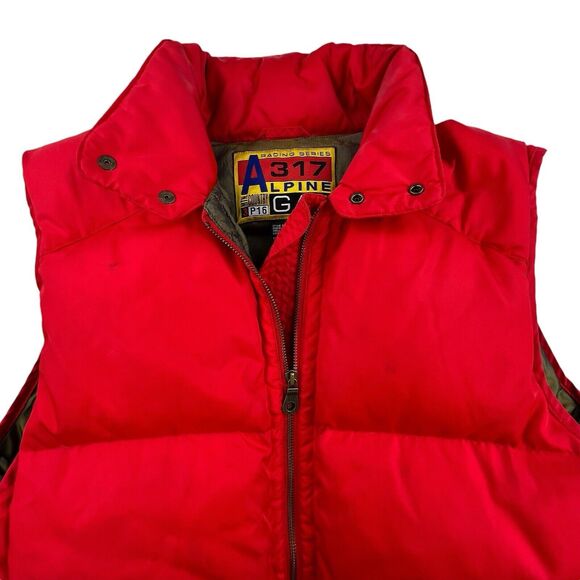 Vintage Gap Down Puffer Vest Men's M Alpine 317 Red Full Zip Racing Series Hood - Picture 5 of 14